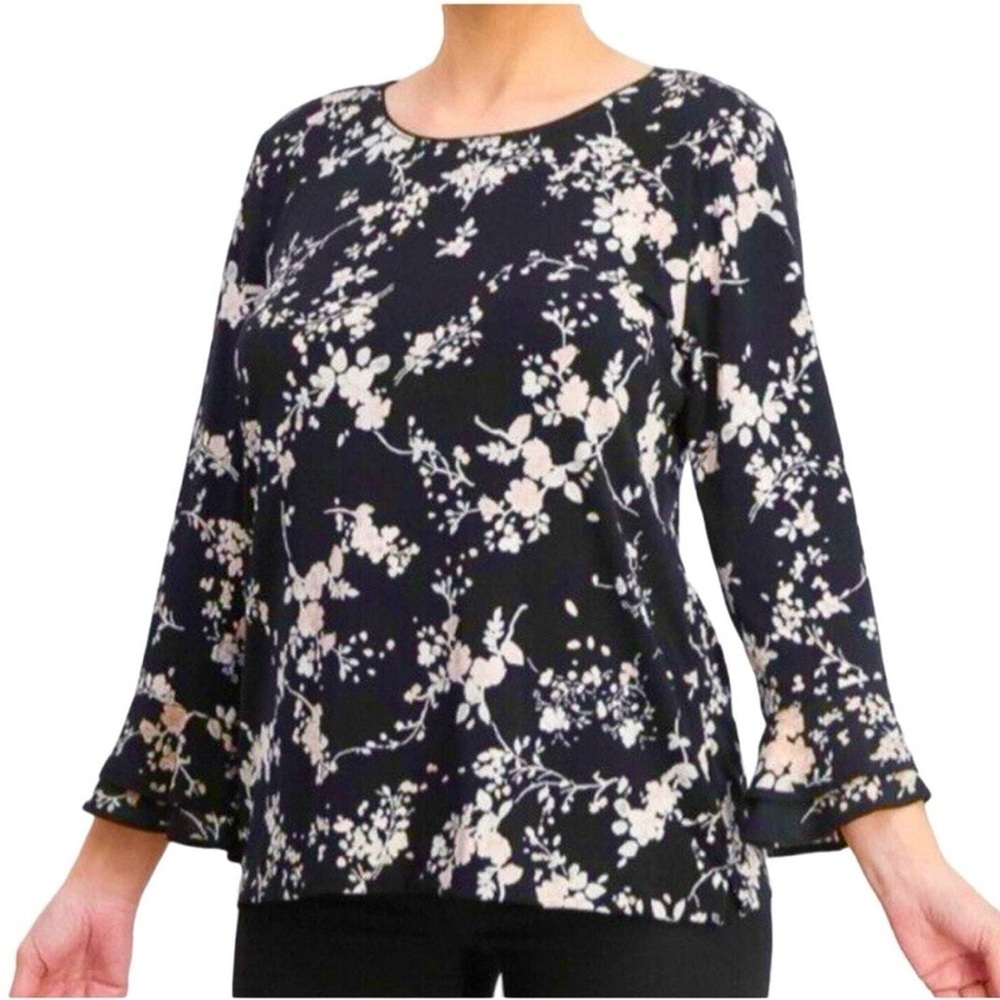 Karl Lagerfeld Paris Floral Cottagecore Bell Sleeve Blouse